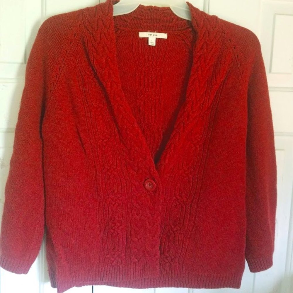 Red Cardigan Sweater With Button